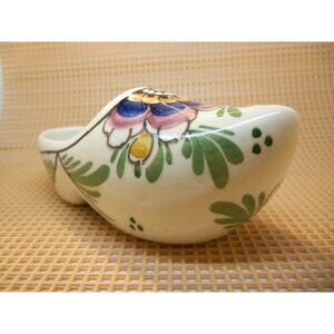 Delft Hand-Painted Ceramic Dutch Clog Shoe Multi-Color Floral Miniature Souvenir